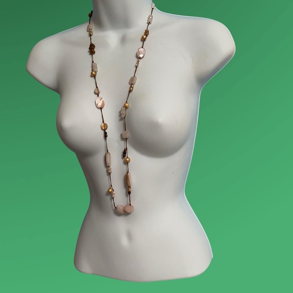 SILPADA Pearl Rose Quartz Mother of Pearl Beads Silk Knotted Long Necklace - Picture 3 of 7